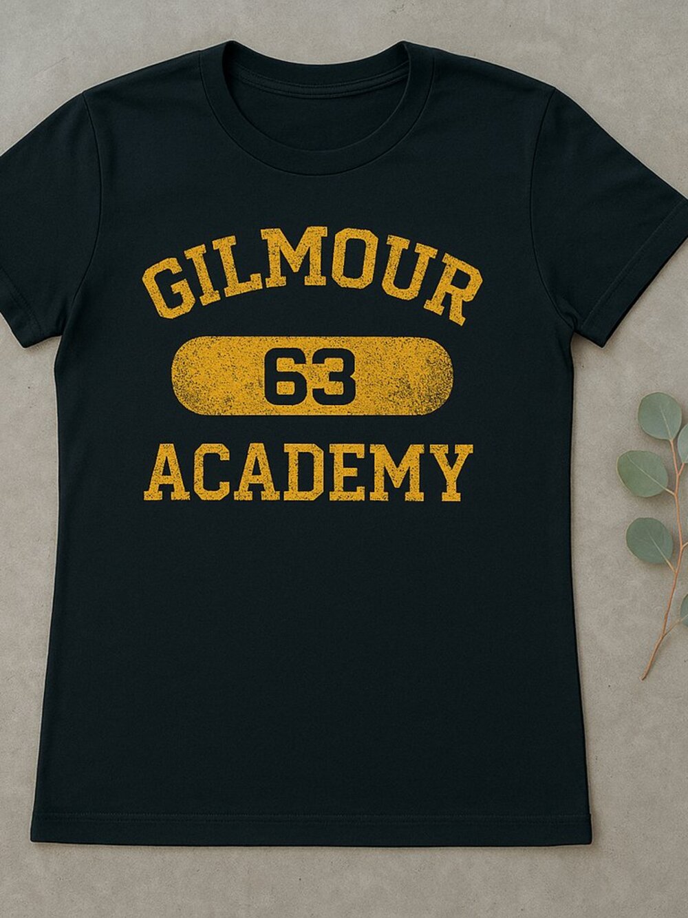 Gilmour 63 Academy Graphic Tee | Vintage Gold Varsity Style T-Shirt